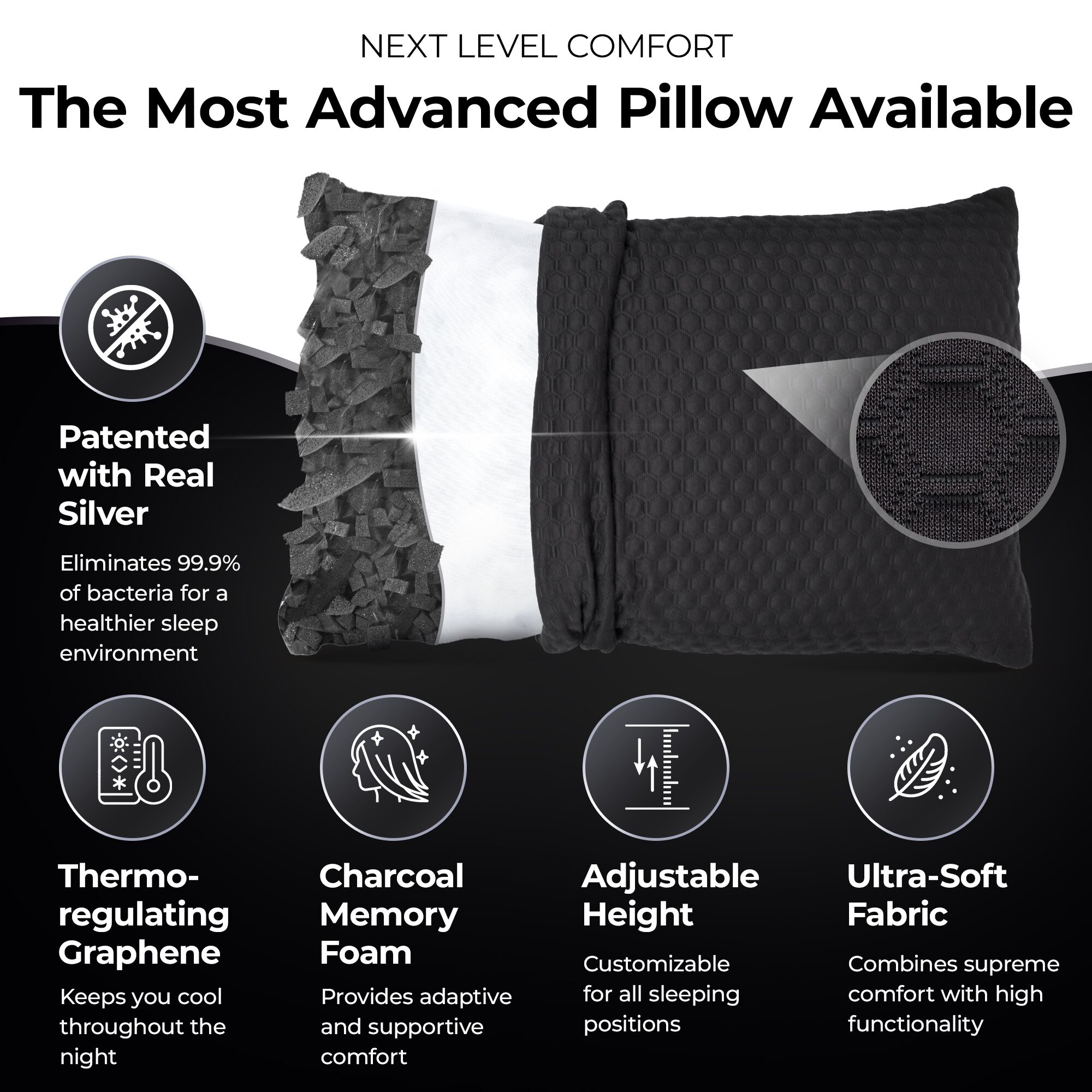 Silver-Infused Bed Pillow | NASA-Inspired, Self-Cleaning & Cooling